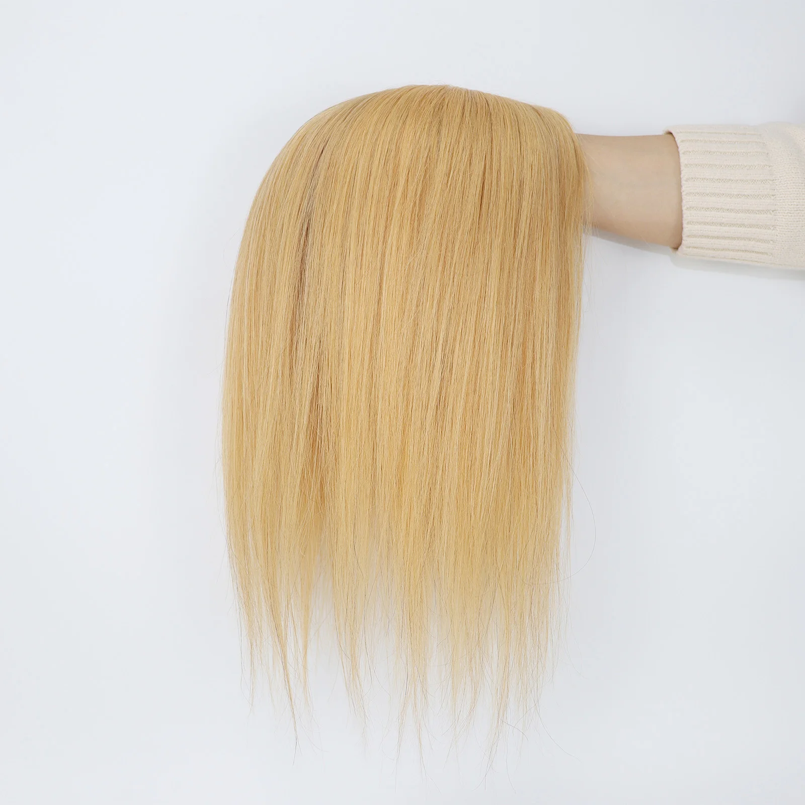 6x6" Golden Blonde Virgin Human Hair Topper Silk Skin Base Women Toupee Silk Top Hair great Cover with Clips in & PU Edges Color #27 15x16cm