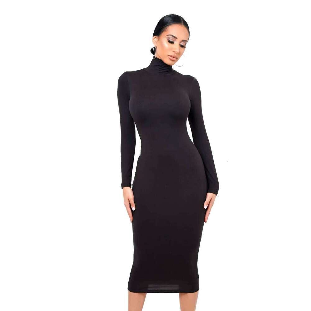 Fashion Solid Color Bodycon Turtleneck Dresses For Women Autumn Winter New Sexy Wrap Hip Slim Elegant Ladies Vestidos Streetwear XJ260131