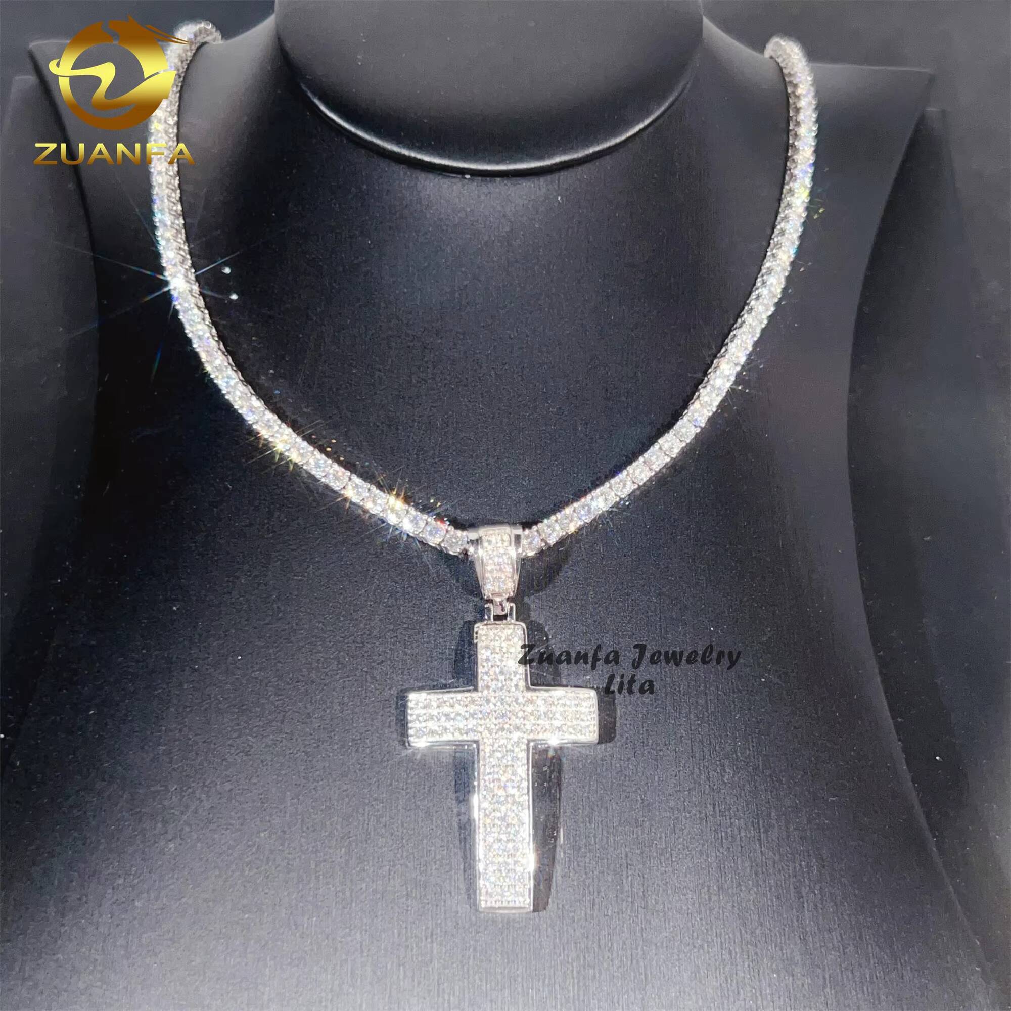 Rapper Jewelry Custom Hip Hop New Design 925 Sterling Silver Iced Out Cross VVS Moissanite Pendant