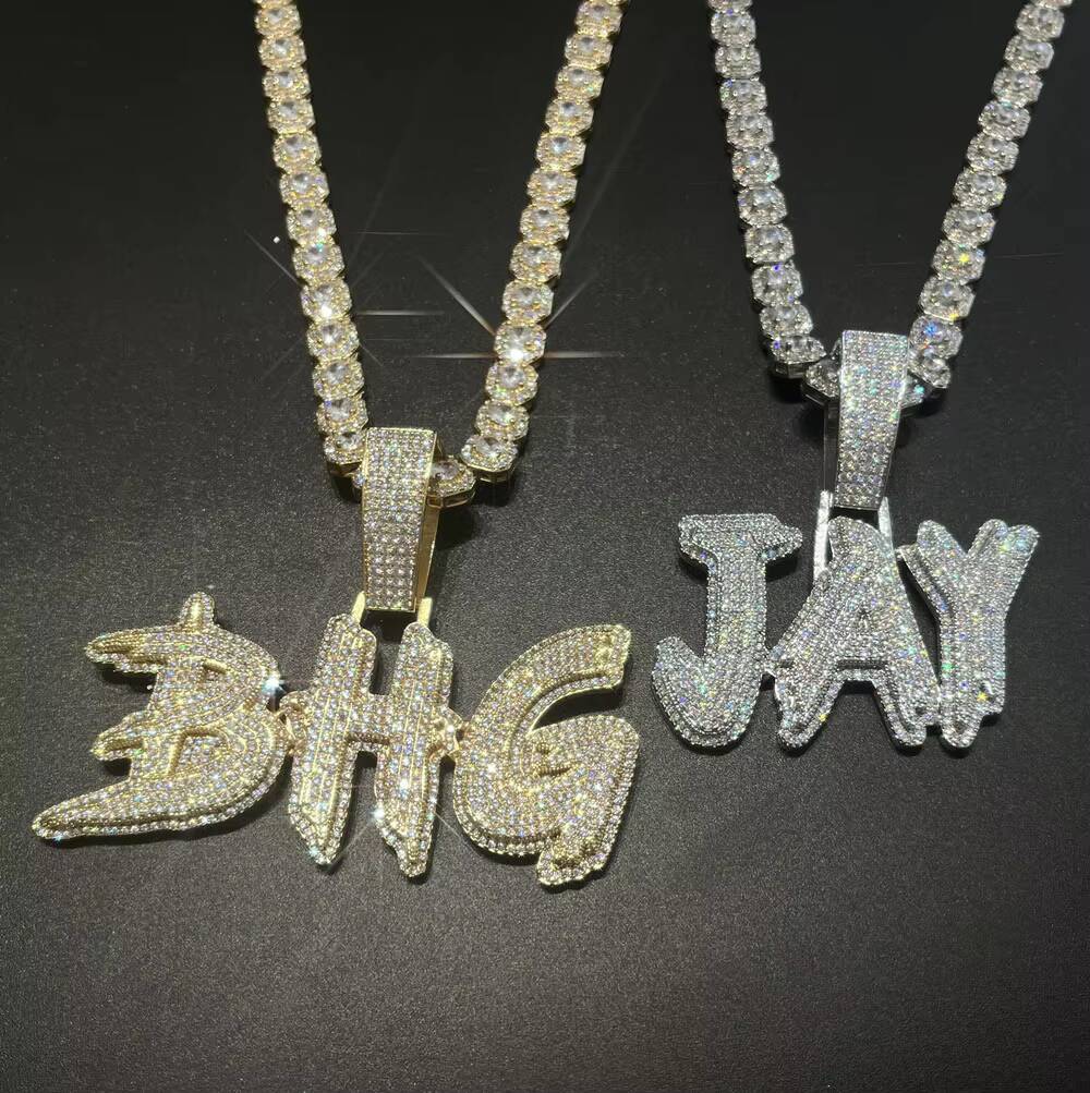 Copper MoissaniteVVS Water Drops Spiny Large Letter Stitching Combination Bamboo Chain Pendant Necklace Personalized CE New Hip-Hop