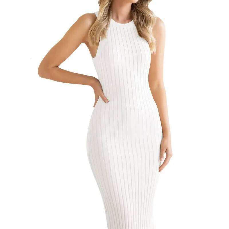 Dresses for Women 2025 Leisure Beach Fashion Sleeveless Round Neck Split Rib Tight Wrap Hip Dress Woman Clothing Vestidos XJ260131
