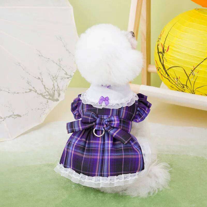 Pet Plaid Thin Princess Dress Teddy Bear Summer Outfit Cat Traction Skirt Dog Clothes for Small Dogs Puppy H260129
