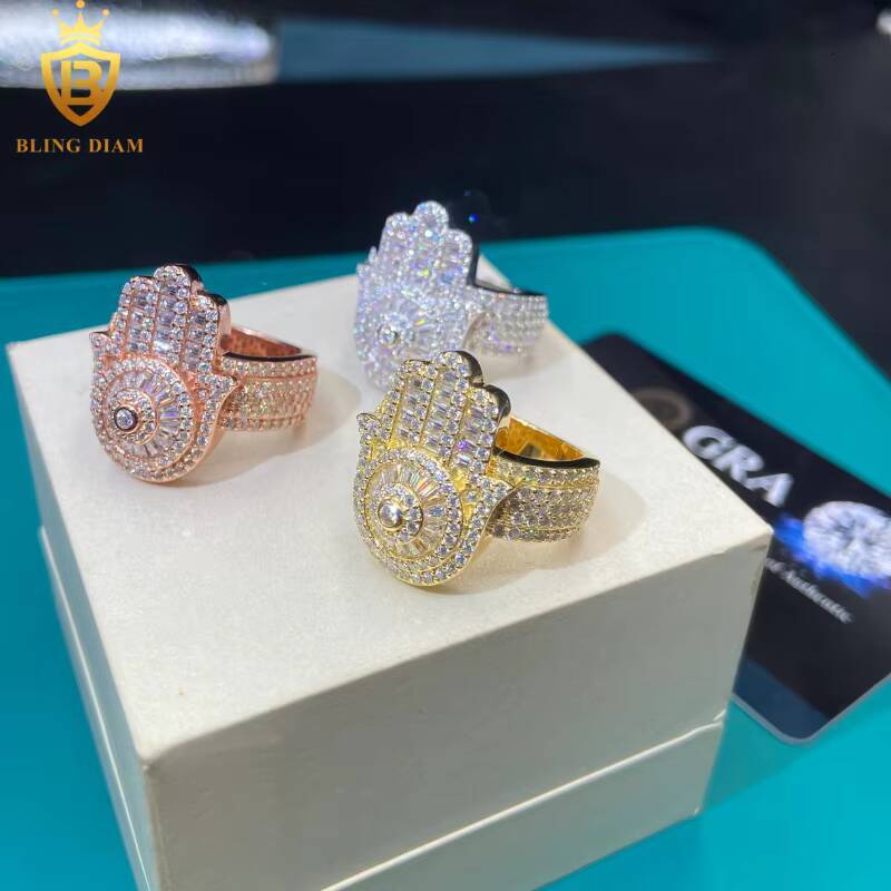 Hot Sale Hip Hop Style 925 Silver Rings Mens Iced Out Moissanite Jewelry High Quality Moissanite Diamond Rings Pass Diamond Test