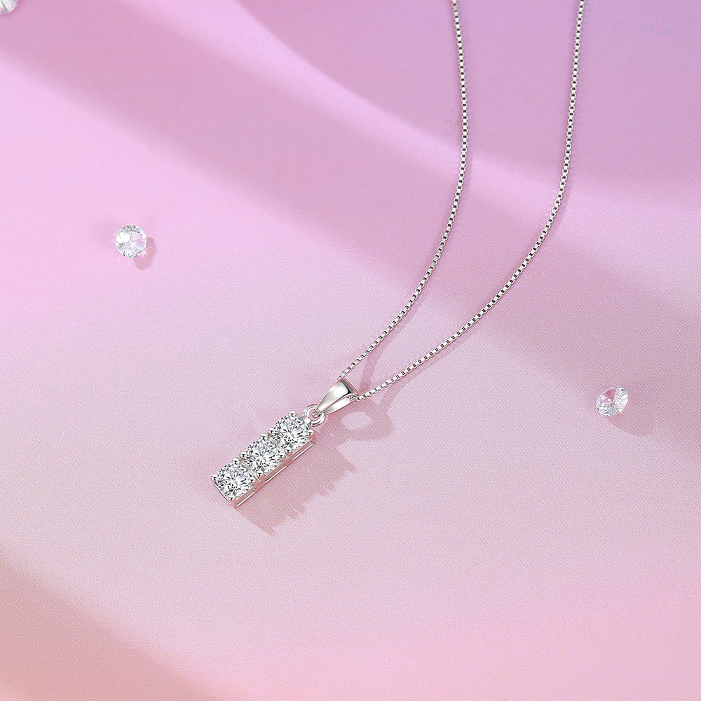 TaiYang 2026 New Geometric Cube Pendant Necklace with Three 4mm Moissanite With S925 Sterling Silver, Light Luxury Collarbone Chain Gift for Women