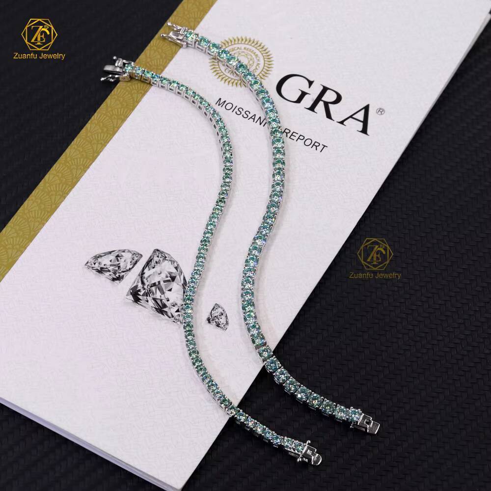 2026 New 3mm 4mm 2mm Color Black Blue Green Round Gra Vvs 925 Sterling Silver Diamond Moissanite Tennis Chain Bracelet for Women