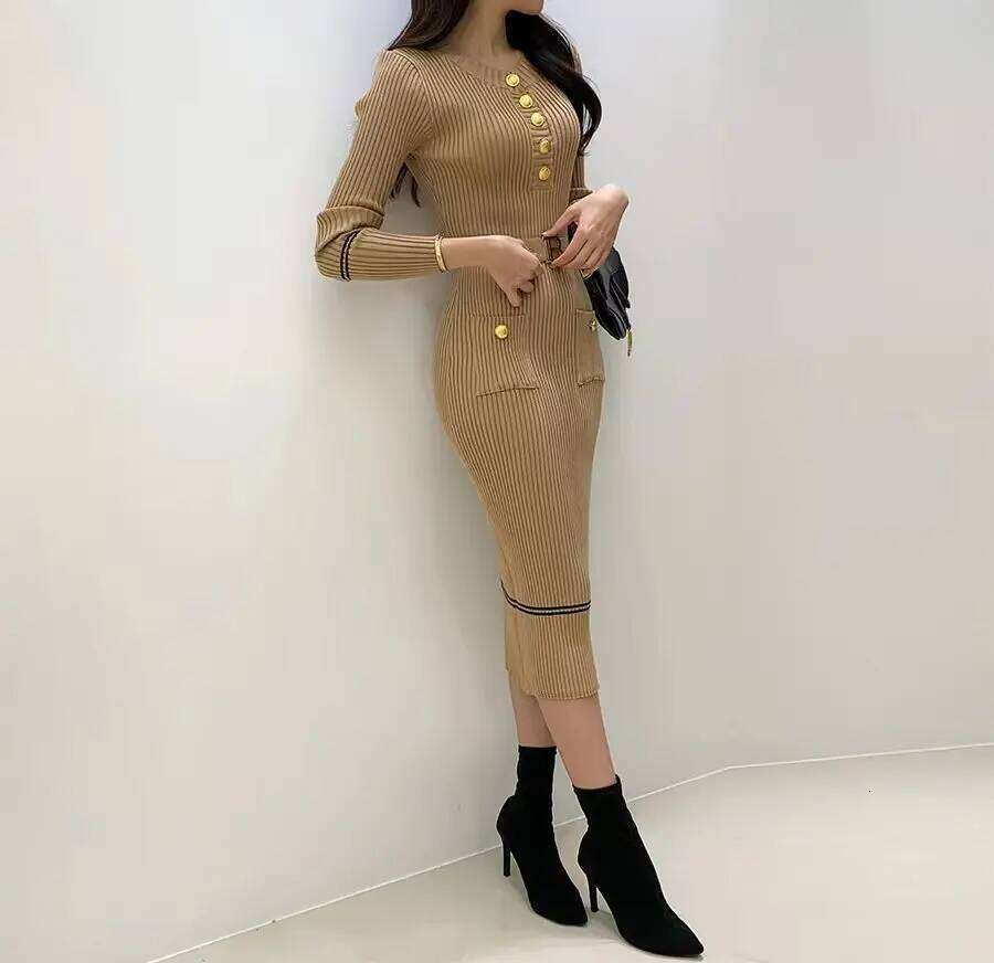 French style celebrity temperament feeling autumn winter new round collar fragrance wind slim bottom wrap hip dress XJ260131