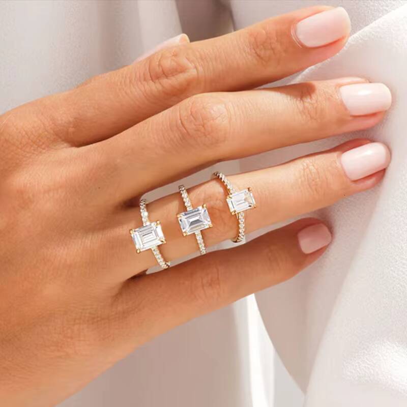 IGI Certified 1CT D VVS2 Emerald Cut Lab Grown Diamond Engagement Ring With Pave Set Side Stones 14K Gold Diamond Ring