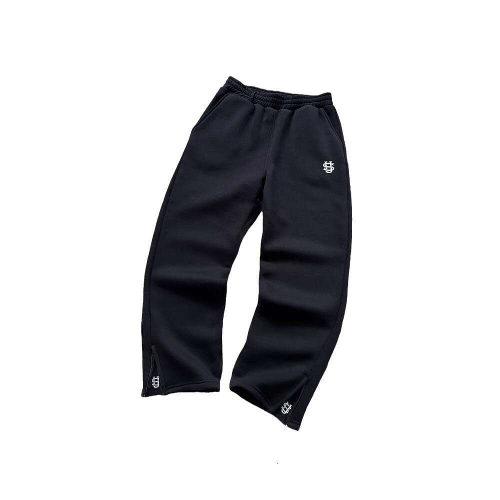 Cross-Border European and American Retro Y2K Street Style Hip-Hop Elastic Waist Zipper Loose Solid Color Sports Casual Pants