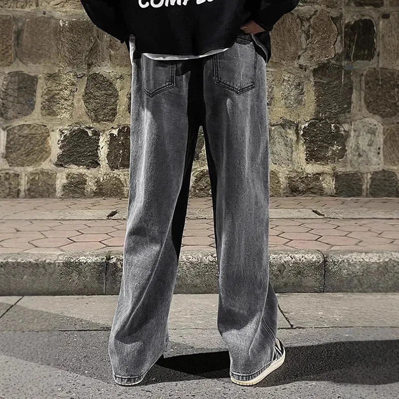 Streetwear Loose Jeans Men Korean Style Fashion Loose Straight Wide Leg Pants Mens Clothing Black Light Blue 260122