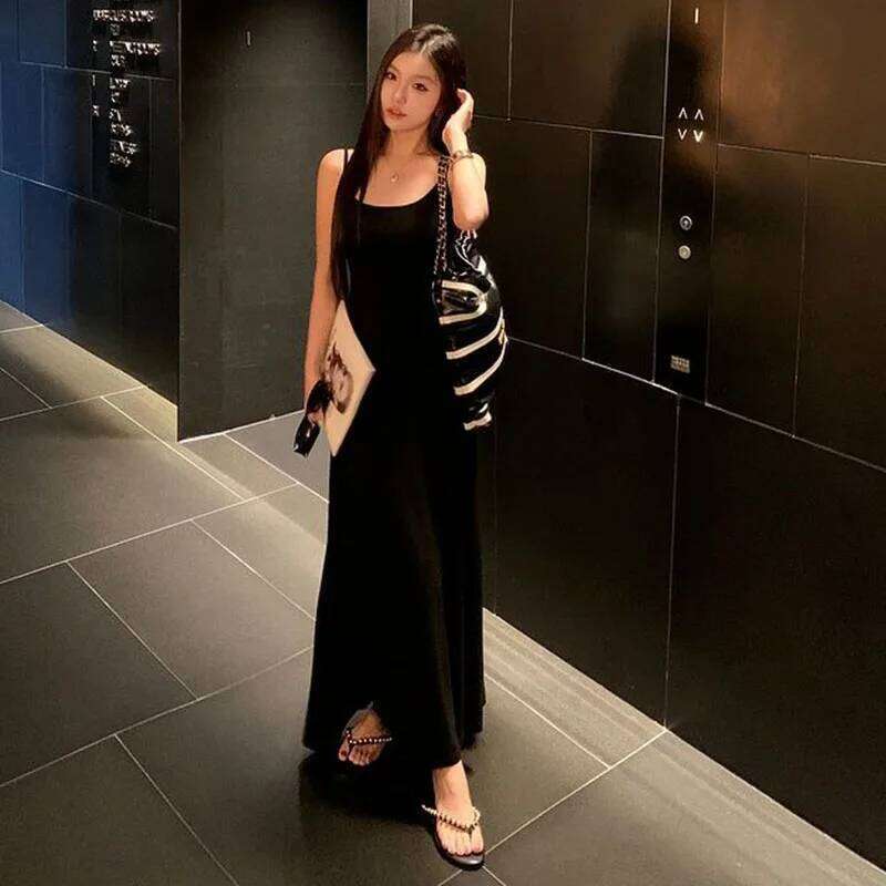 Women's Spaghetti Strap Elegant Black Off Shoulder Bodycon Maxi Dress Woman Sexy Outfits Party Club Birthday Dresses XJ260131