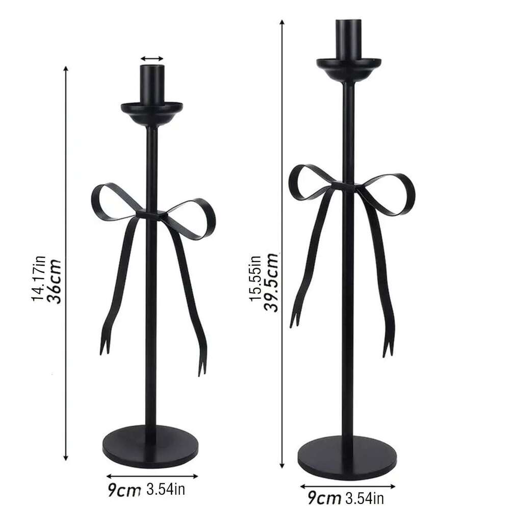 Metal Pillar Candles Modern Bow Iron Black Candlestick Home Decor Festival Wedding Dining Table Candle Holder Y260131