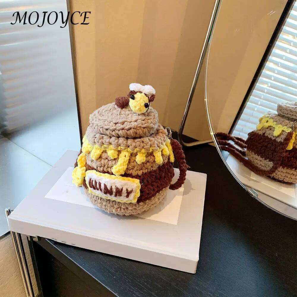 Woven Crossbody Bags Cartoon Coin Purse Cute Honey Jar Handbags for Women Work Shopping Travel XJ260131