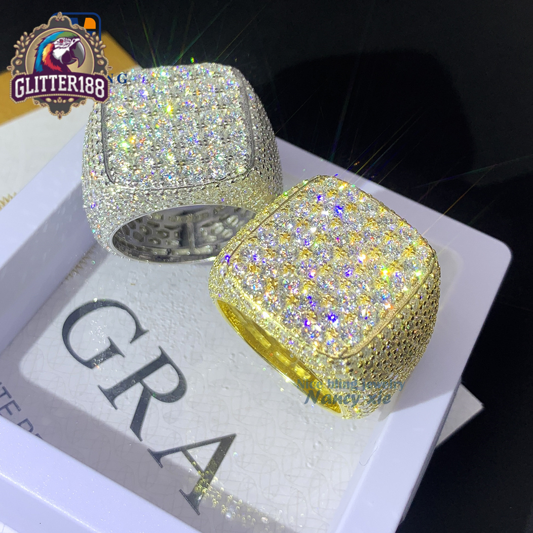 2026 Hot Sell Drop Shipping White Gold Iced Out GRA Moissanite Diamond Ring for Men hip hop ring