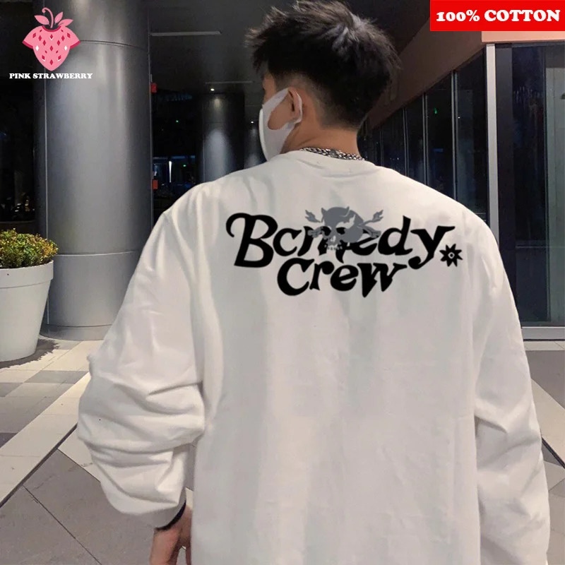 American Street White T-shirt Mens Autumn 100 Cotton Oversize Long sleeved Sports Gym T-shirt Y2k Tops Men clothing 260118