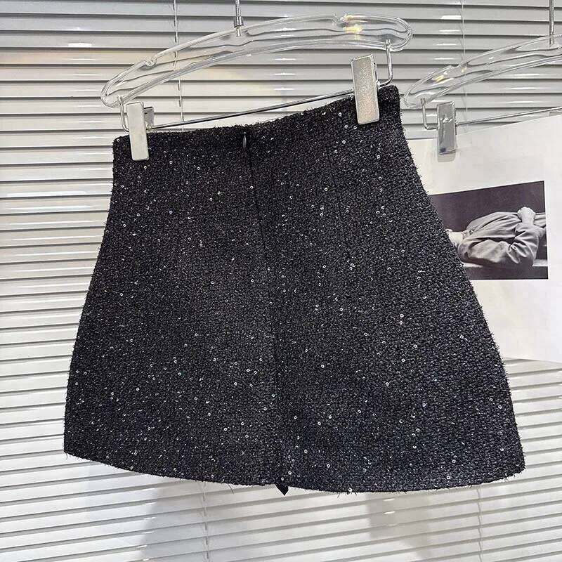 DEAT 2025 Autumn New Fashion Rhinestone Flower Shiny Thick Tweed Short Skirt For Women Mini A-Line Skirts Female Trendy 11A06409 XJ260131
