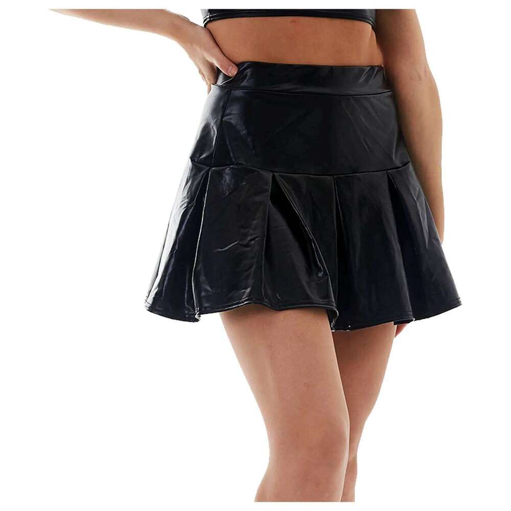 Womens Glossy Sliver Mini Fashion Pleated Party Rave A-Line Short Stage Cotumes Metallic Nightclub Dance Skirts XJ260131