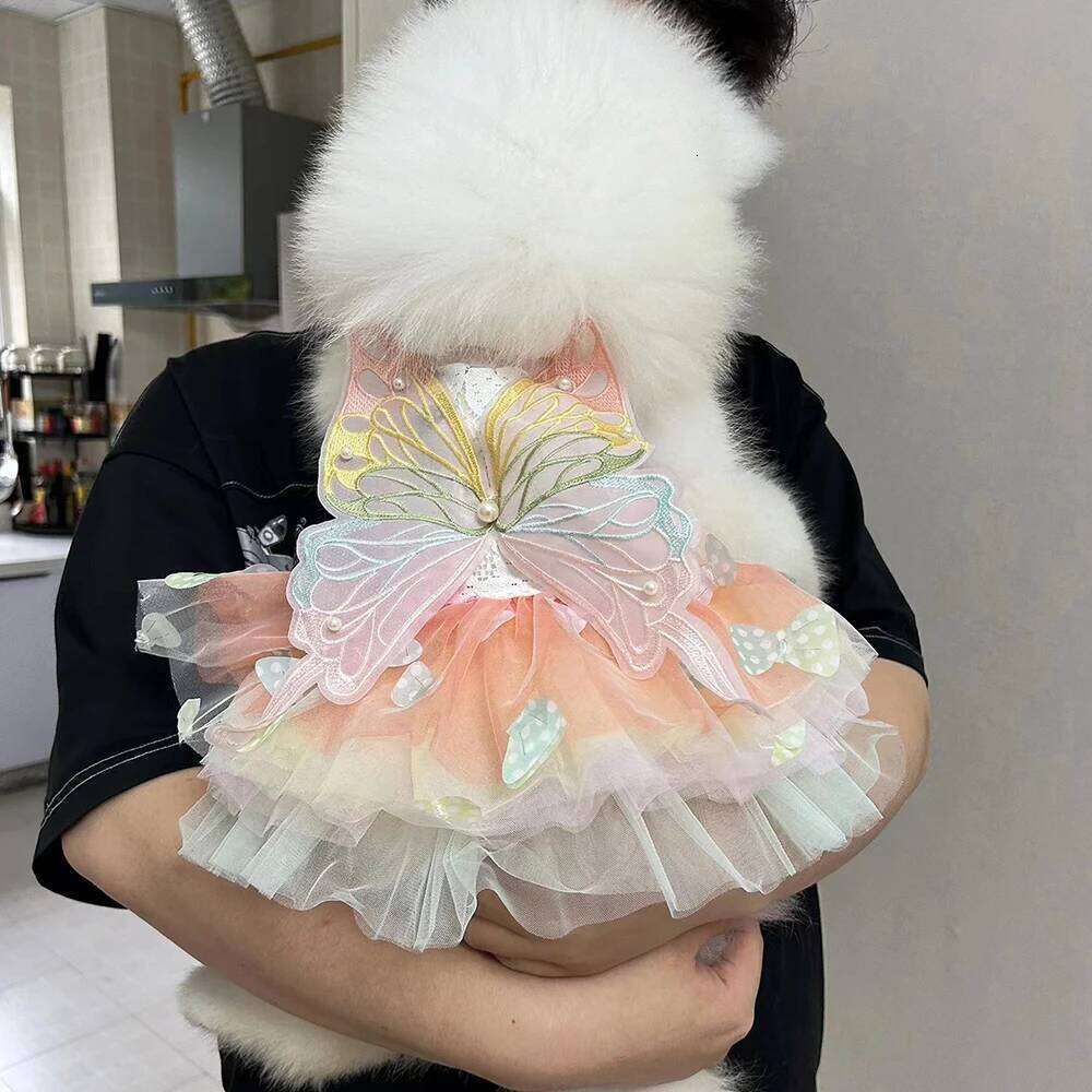 Princess Clothes Pet Rainbow Butterfly Dress For York Chihuahua Poodle Summer Dog Wedding Skirts Cat Dresses H260130