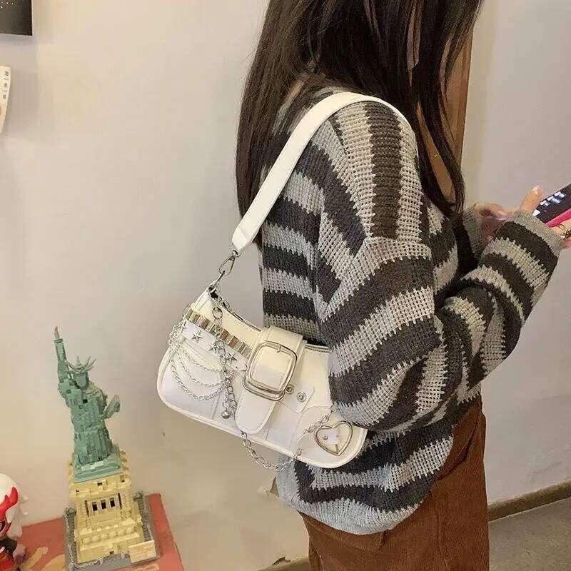 Fashion Hot Girls Square Shoulder Bags Retro Rivet Star Women's Underarm Bag Sweet Pu Leather Female Chain Handbags Pink Purse XJ260130