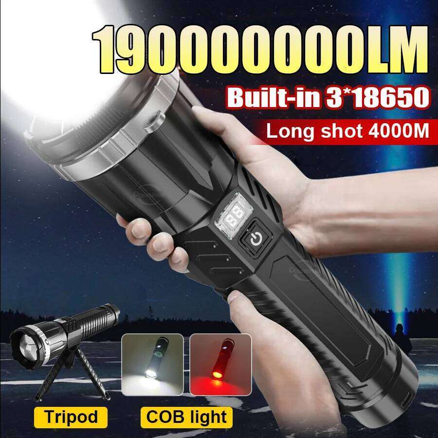 19000000LM Super Powerful Flashlight Built-in 3*18650 High Power Torch Rechargeable LED Light Big Aperture Camping COB Lantern H260131
