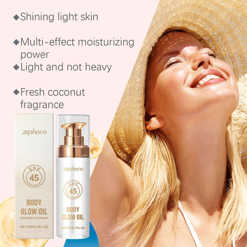 Zephoco Diamond Platinum Protective Shimmer Body Oil Coconut Scent Summer Skin Protection Refreshing Moisturizer S260131