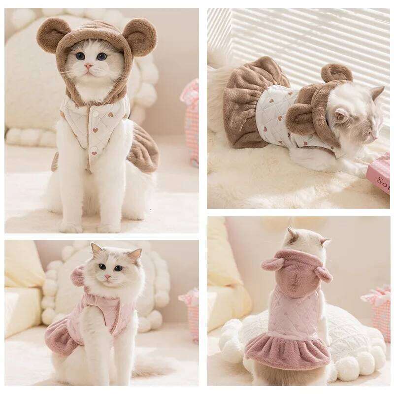 Sweet Heart Print Winter Teddy Cotton Dress Warm Hoodie Plush Thickened Dog Clothes Pet Supplies H260130