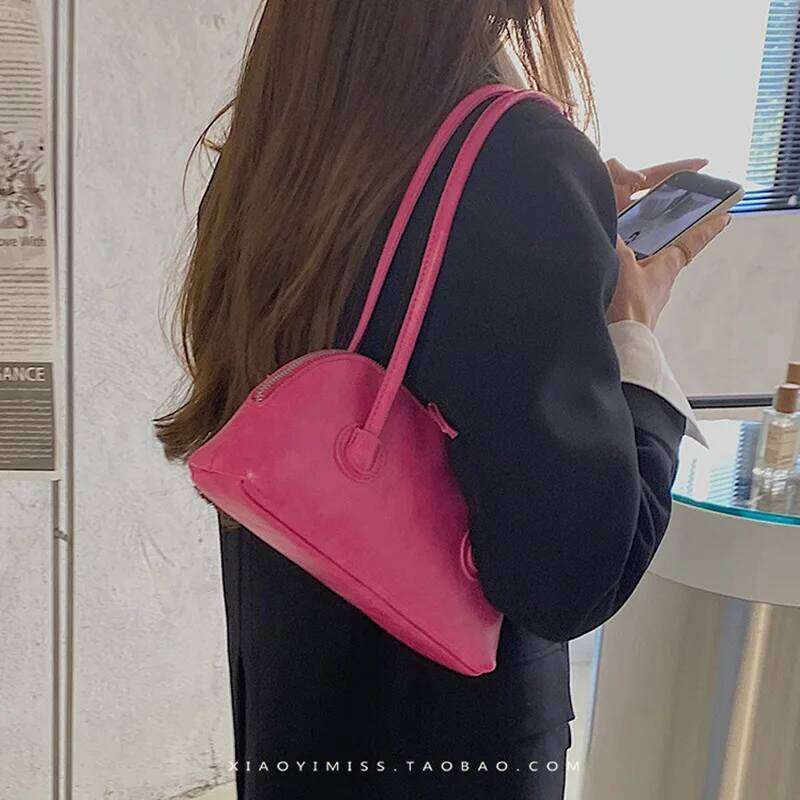 Fashion Women Underarm Bag Spring and Summer Solid Color Button Free PU Shoulder Bags French Casual Simple Girls Handbags