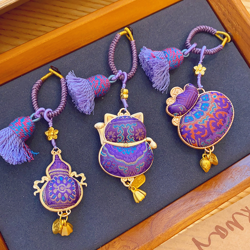 Fashionable Purple Design Gourd Pendant Bag Trailer Hanging Double Sided Lucky Cat Pendant Hanging Rope Exquisite Decoration