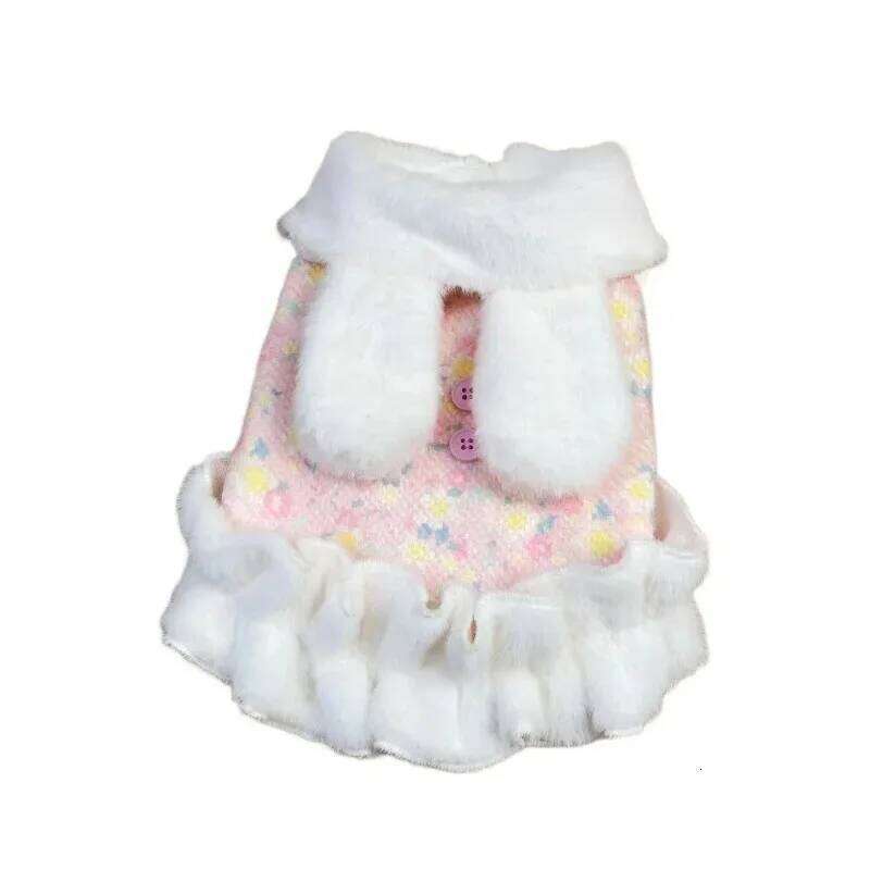 Winter Plush Clothing Rabbit Ear Dress Two Leg Cute Than Bear Teddy Warm Clothes Puppy Coat Pet clothes H260130