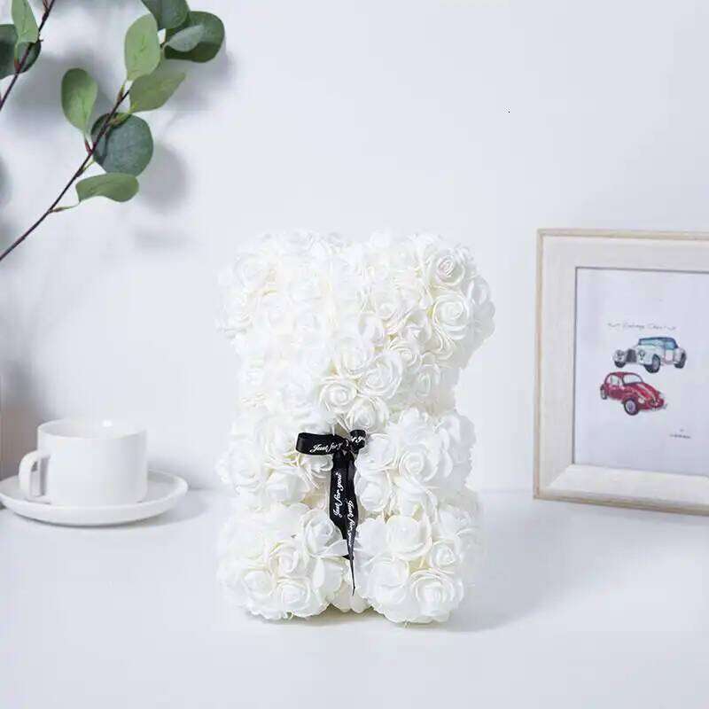 20cm Romantic Valentine's Day Creative Eternal Christmas Rose Hug Bear Wedding Flower Decoration Gift Y260131