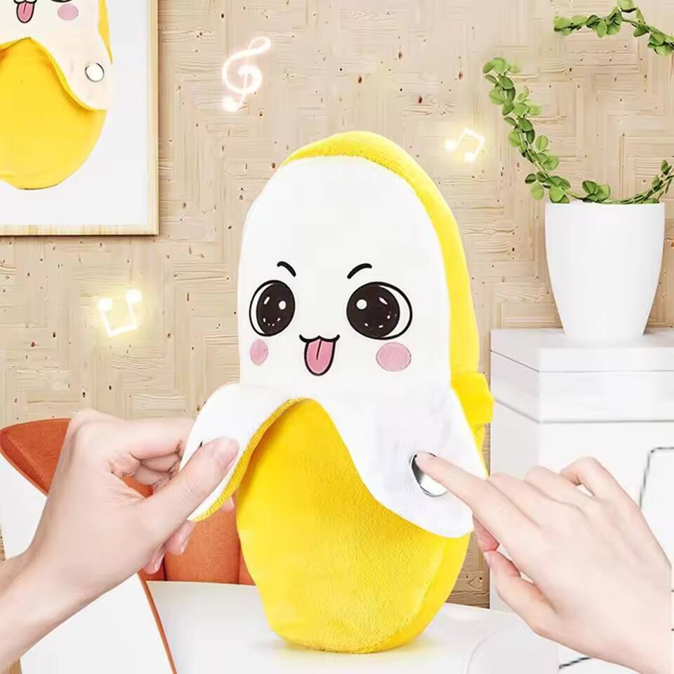 Banana Baby Beat Sensing Creative Fruit Novelty Parent-Child Musical Interactive Piano Toy Plush Doll Gift Encourage Sensory W260801
