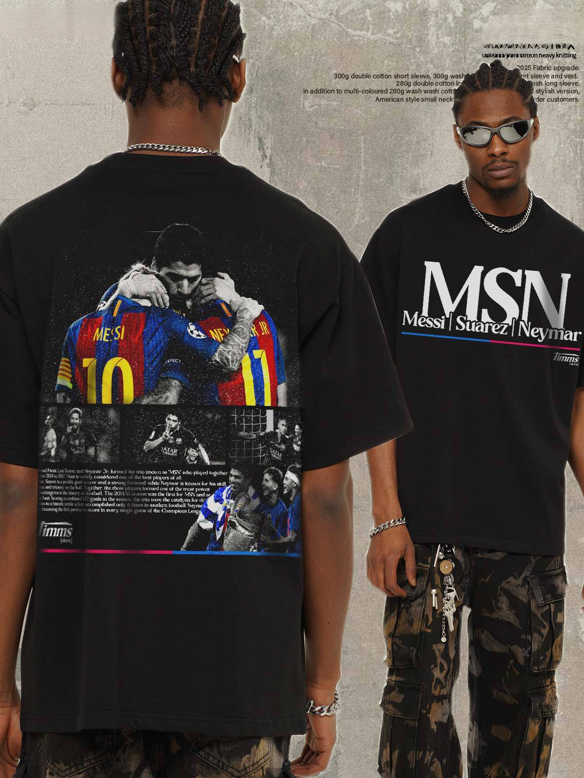 MSN Football Player Washed T Shirt Men American Retro Heavyweight Pure Cotton C…
