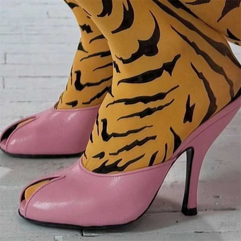 Women Split Cut Peep Toe Mule Slides Soft Leather Backless Thin Stiletto Slip On High Heels Ladies Party Sandals H260801 - view 3