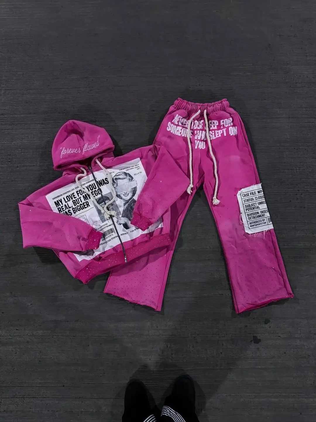 retro patchwork men zipper New hoodie high street fashion sports pants Y2K Harajuku Goth two-piece sportswear for men and women J260731 - view 7