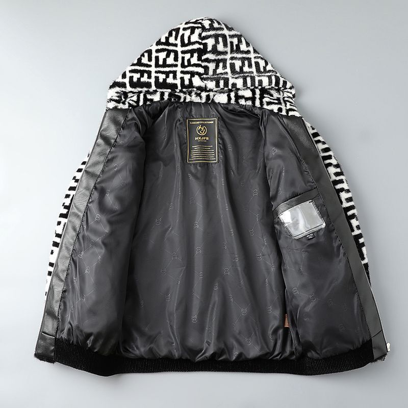 New Autumn/Winter Casual Fashion Zipper Collar Warm Hooded Faux Mink Fur Jacket For Men - view 4