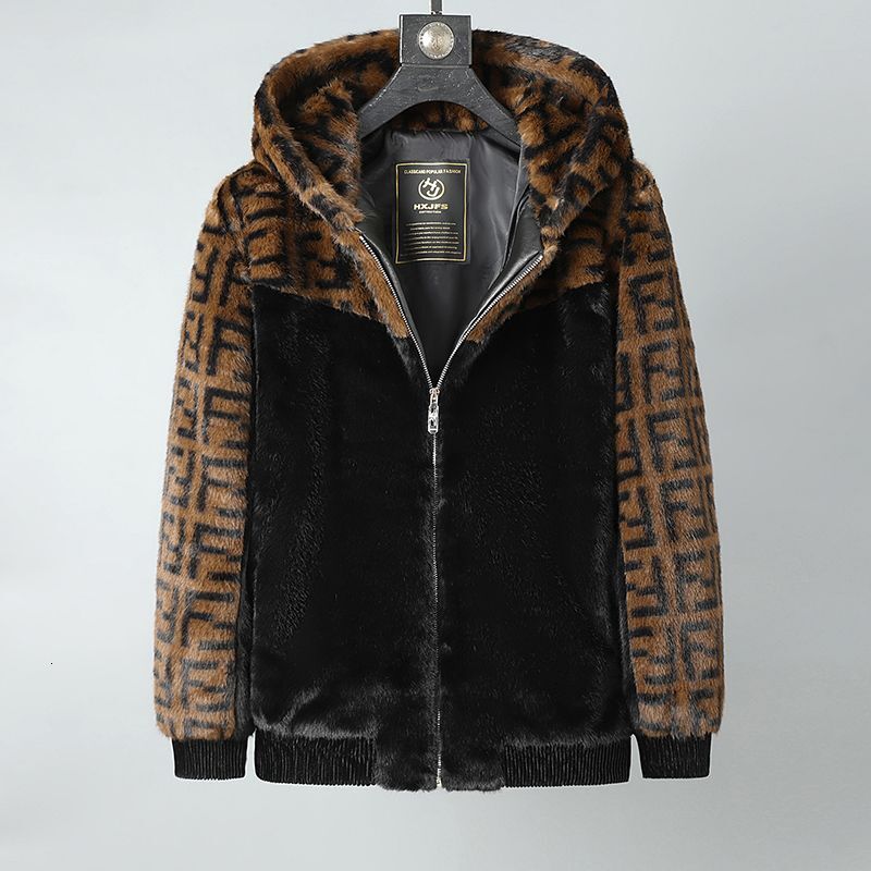 New Autumn/Winter Casual Fashion Zipper Collar Warm Hooded Faux Mink Fur Jacket For Men - view 5
