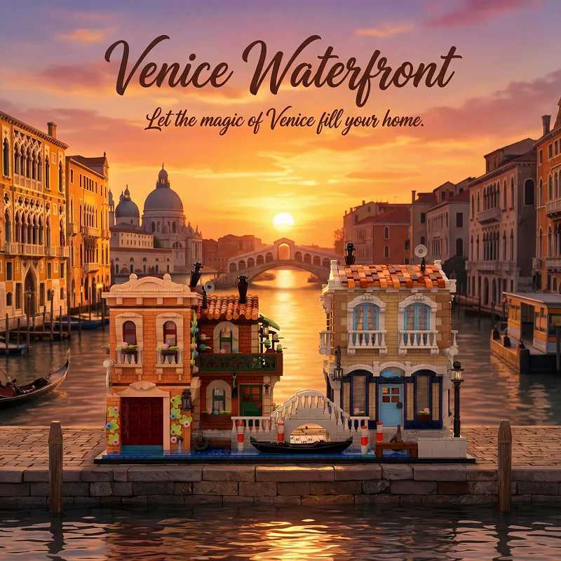 Venice Waterfront with LED Buildings Blocks the City of Water Street View Architecture Brick Model Kit Adults Kid Gift 4610PCS X260731 - view 6