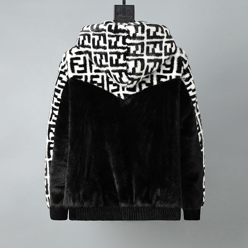 New Autumn/Winter Casual Fashion Zipper Collar Warm Hooded Faux Mink Fur Jacket For Men - view 3