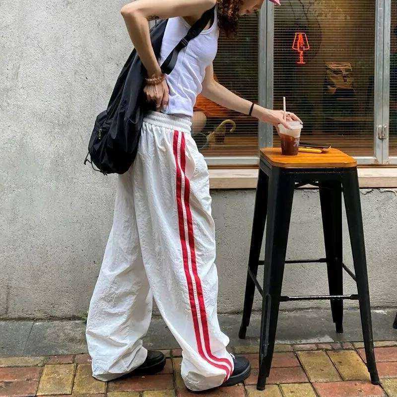 Casual Kpop Pant Women Strtwear Striped Baggy Wide Trousers School Outfit Casua…