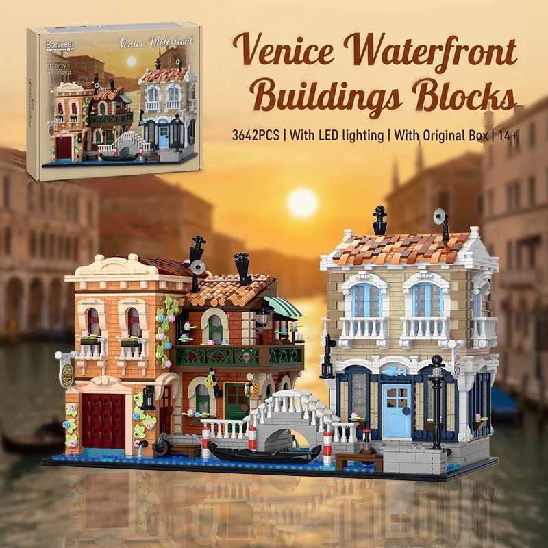 Venice Waterfront with LED Buildings Blocks the City of Water Street View Architecture Brick Model Kit Adults Kid Gift 4610PCS X260731