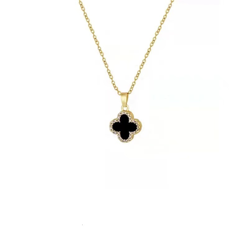 Women's Double-Sided Four-Leaf Clover Titanium Steel Necklace, Full Diamond Clavicle Chain, Light Luxury Simple Versatile Non-Fading Jewelry - view 5