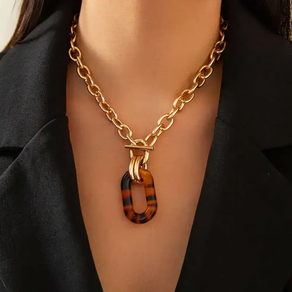 Dainty Collana Con Ciondolo Regolabile Collane Con Ciondolo Accessori Moda Collana Con Fibbia Irregolare Con Stampa Leopardata Set Collarbo Acrilico-image