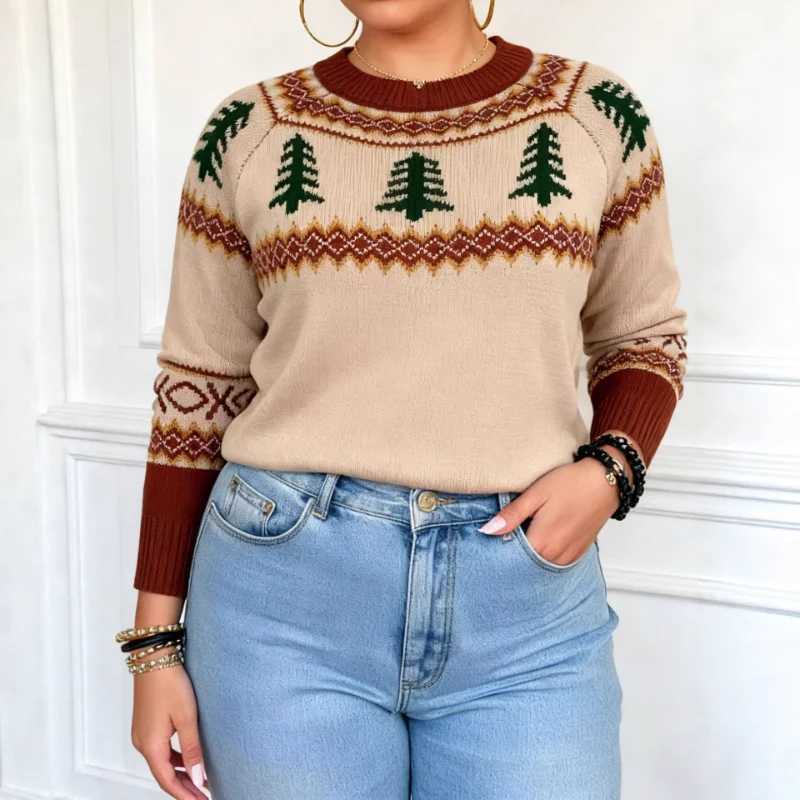 Pullover Da Donna Festivo Albero Di Natale Maglione Jacquard Top Ampio S260801F…