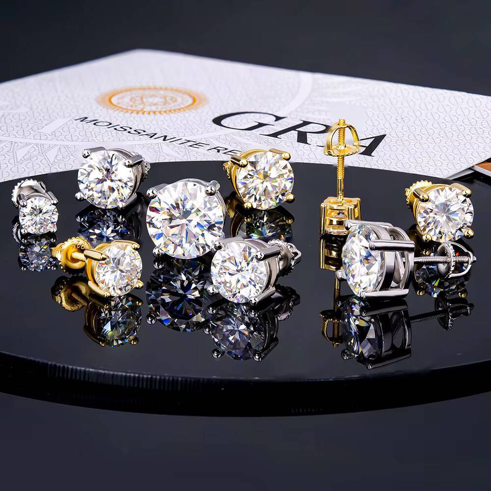 Factory Wholesale in Stock Diamond Moissanite Stud Earring Mossanite Hip Hop Fine Jewelry Real 925 Sterling Silver for Men Women - view 3
