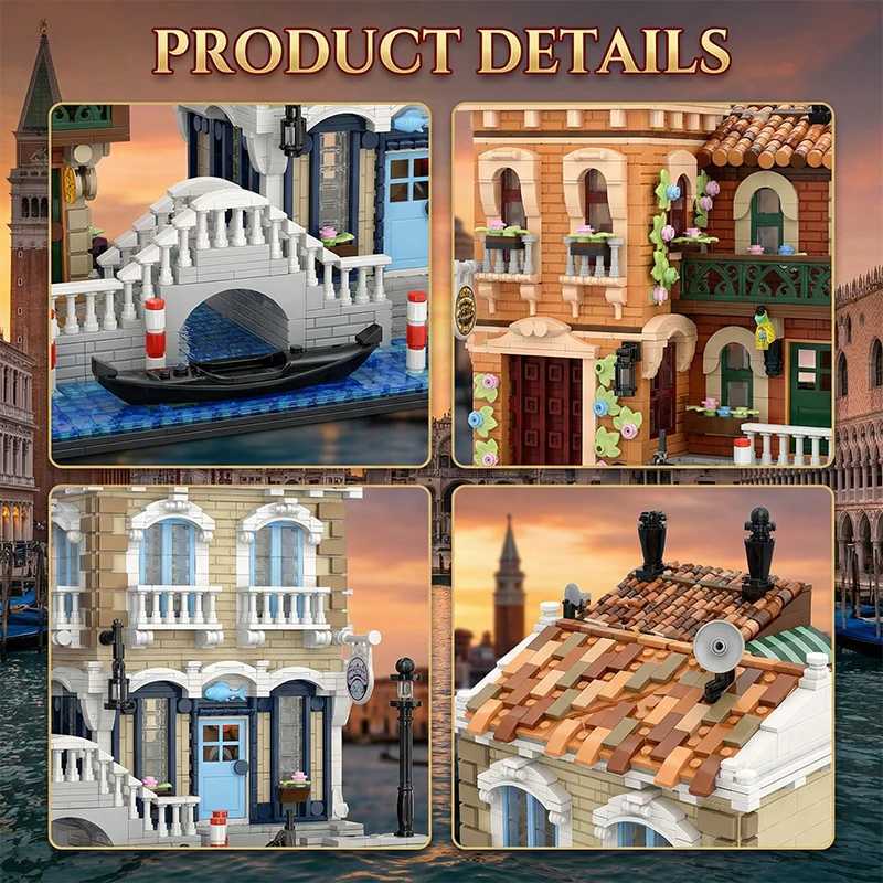 Venice Waterfront with LED Buildings Blocks the City of Water Street View Architecture Brick Model Kit Adults Kid Gift 4610PCS X260731 - view 3