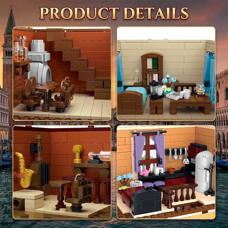 Venice Waterfront with LED Buildings Blocks the City of Water Street View Architecture Brick Model Kit Adults Kid Gift 4610PCS X260731 - view 4