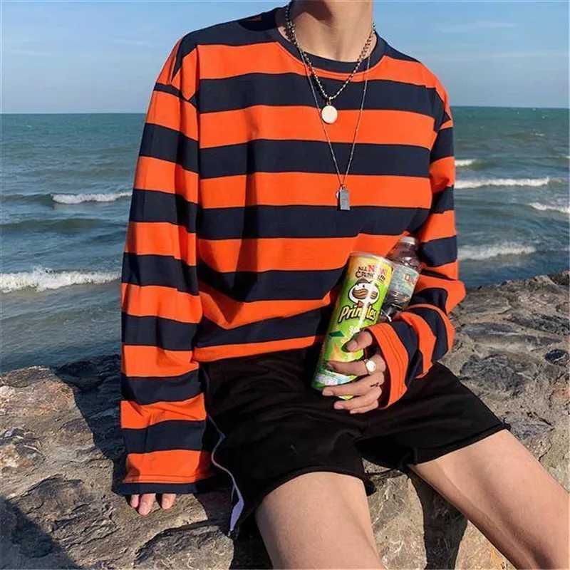 T-Shirt A Righe Da Uomo Classica E Versatile Moda Autunnale T-Shirt Bianca Alle…