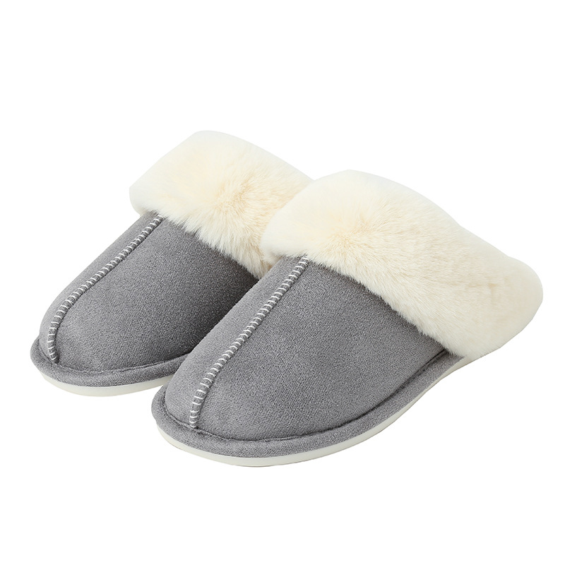 Women Men Winter New Suede Home Warm Slippers Plush Lined Closed Toe Indoor Non Slip Cotton Slippers - view 5