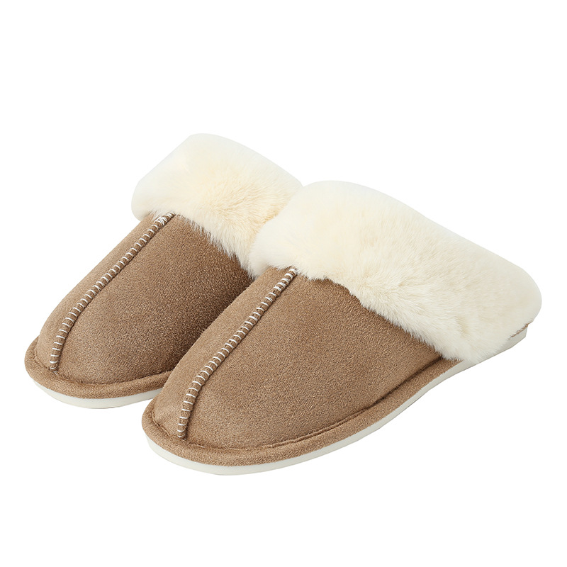 Women Men Winter New Suede Home Warm Slippers Plush Lined Closed Toe Indoor Non Slip Cotton Slippers - view 6