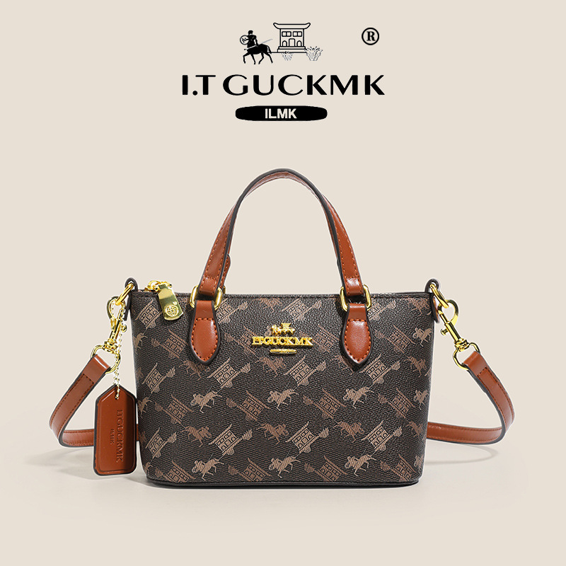 Luxury Designer I TGUCKMK Luxury 2026 New Classic Printed Retro Designer Shell Trendy Mini White Blue Coffee Shoulder Bag For Women