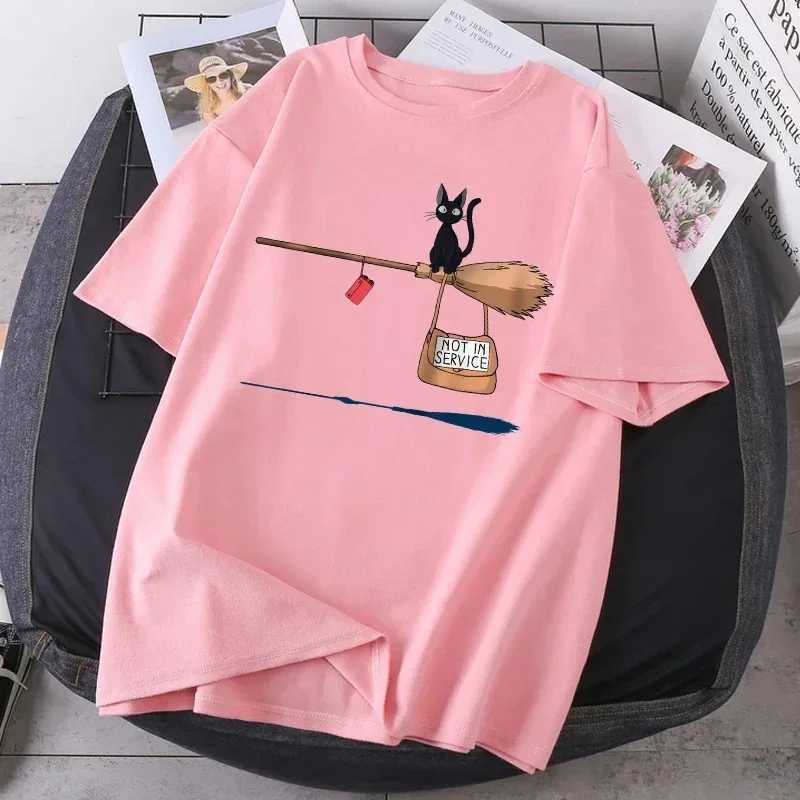 Magic Broom Cat T-Shirt Harajuku T-Shirt Estiva A Maniche Corte Moda Donna T-Sh…